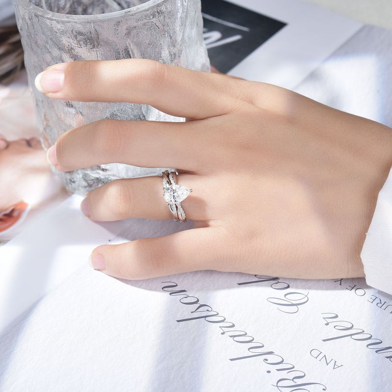 New Water Droplets 7*10Mm 2 Karat Full Moissanite Ring Engagement Diamond Ring Ladies Stacked - Image 5